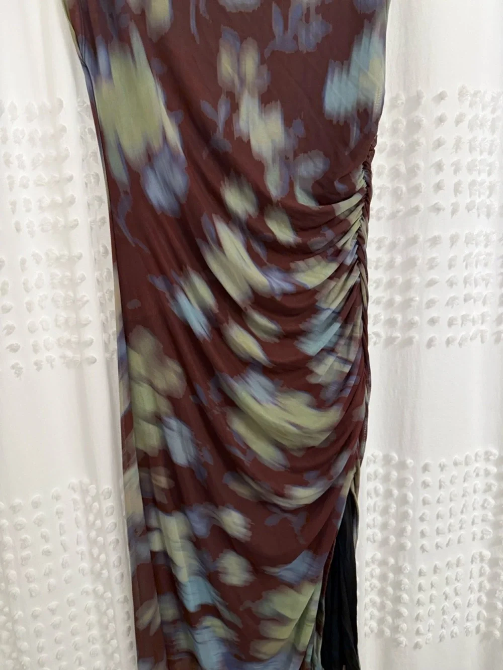 Anthropologie Black Midi Dress with Blue and Green Floral Print - Picture 4 of 9